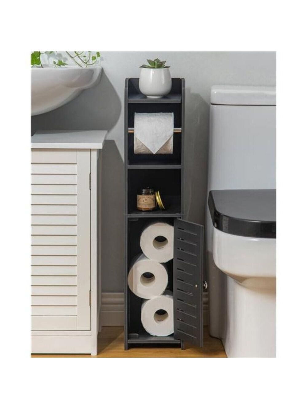 Freestanding Toilet Paper Holder Stand No Drill Bathroom Storage Small Space Rac - Picture 4 of 6